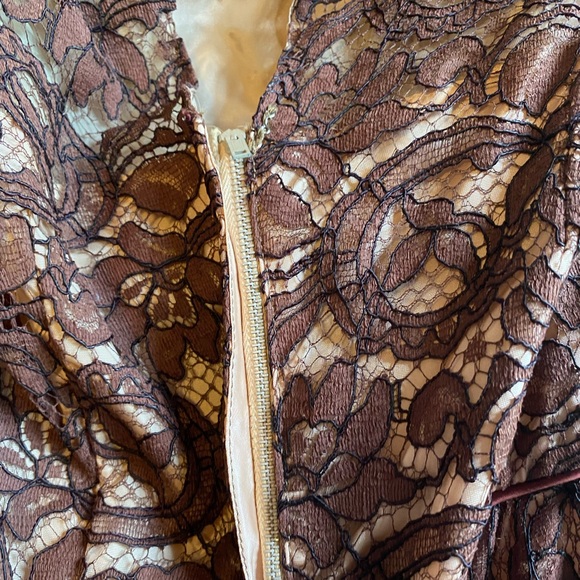 Vintage 50s Dress Lace Brown Illusion Neckline Party Cocktail As-Is XS Fit Flare - Picture 3 of 7